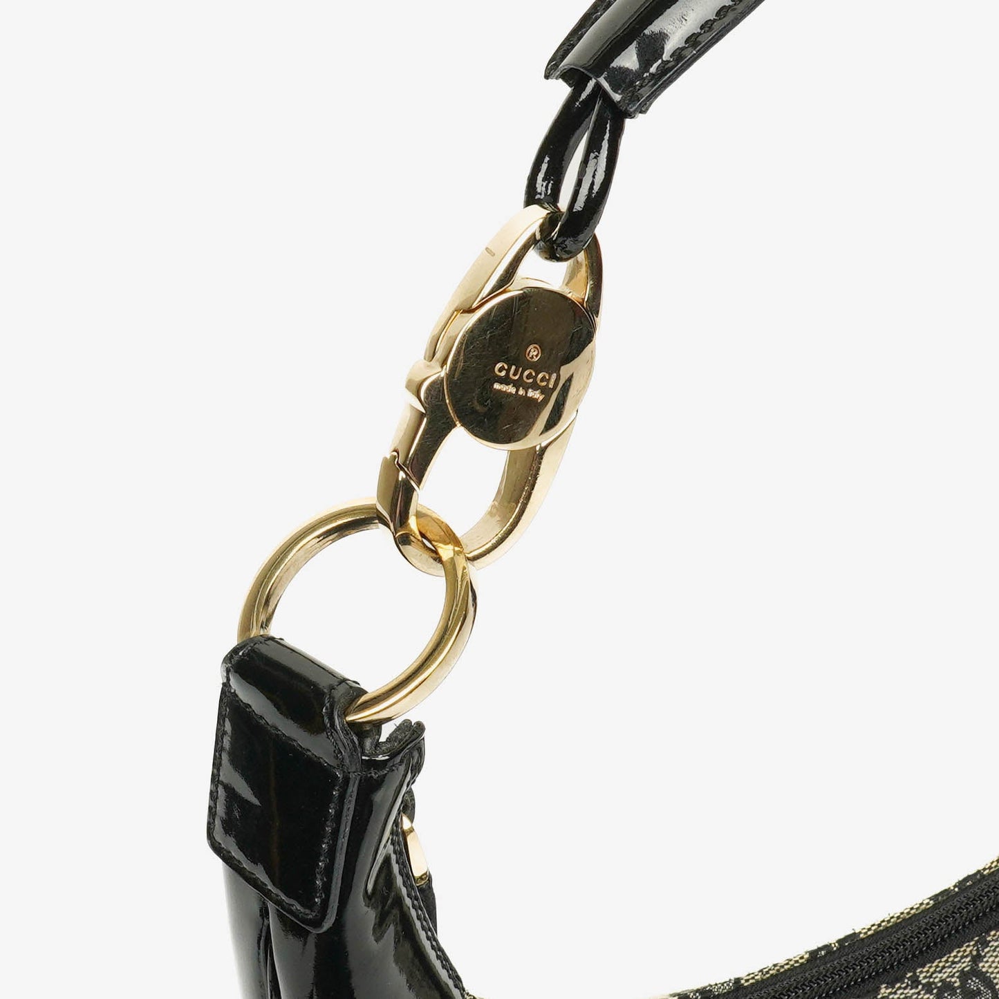 Gucci Hobo Bag aus schwarzem Lackleder mit geflochtenem Henkel und Ring