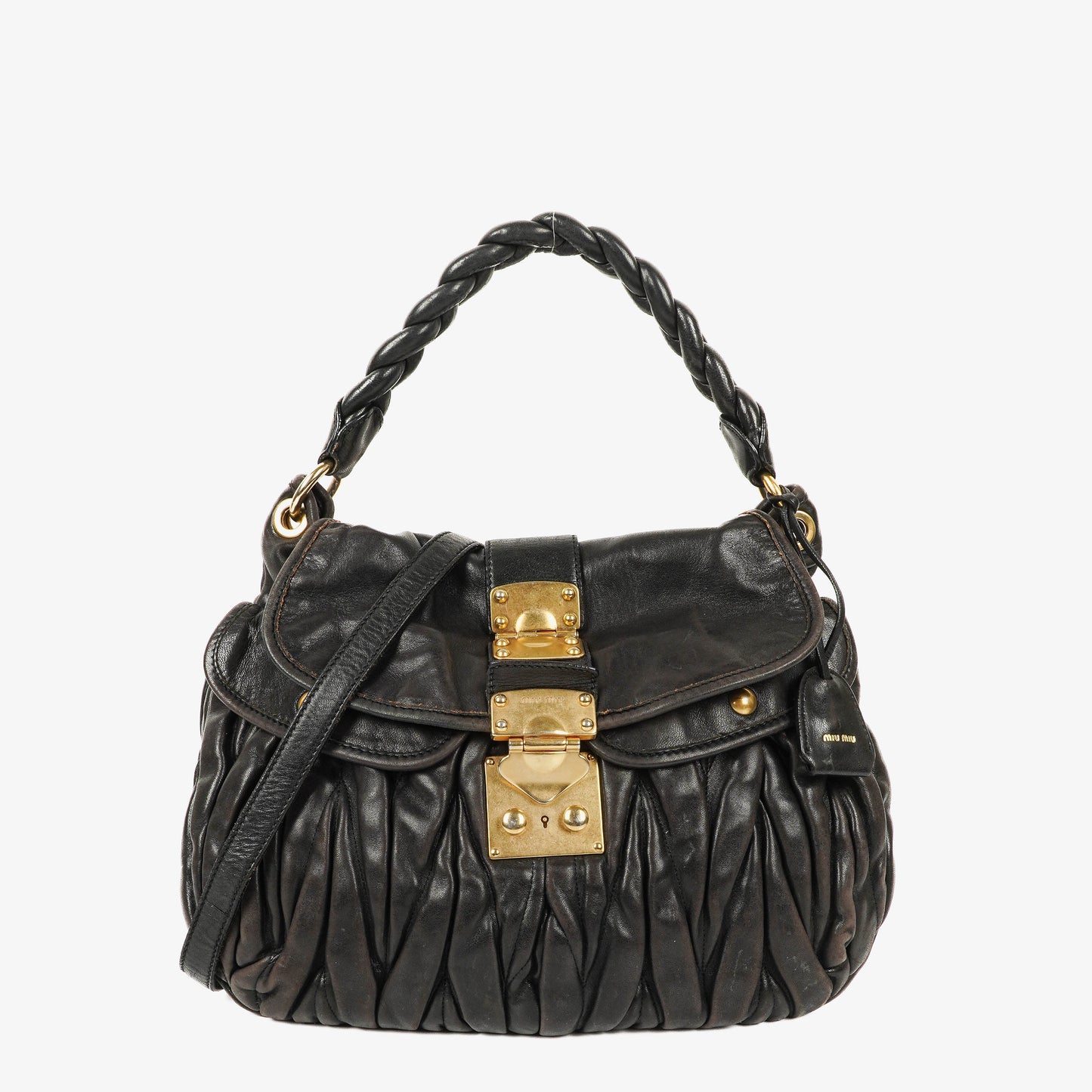 Miu Miu Coffer Matelassé Hobo Tasche aus schwarzem Leder