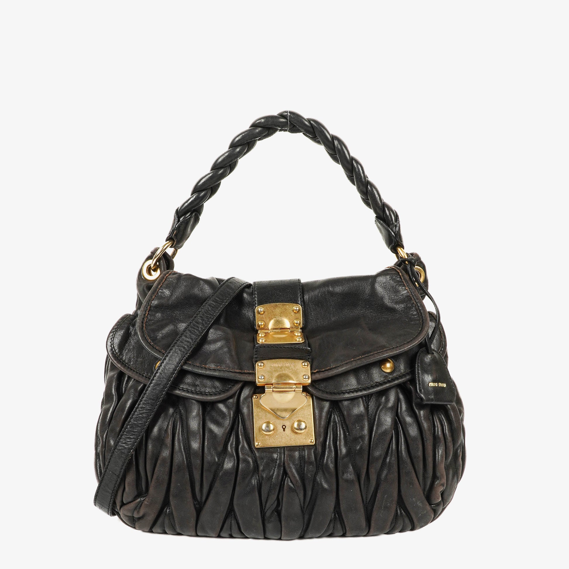 Miu Miu Coffer Matelassé Hobo Tasche aus schwarzem Leder