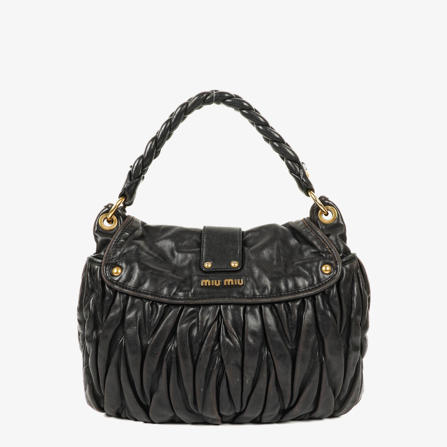 Miu Miu Coffer Matelassé Hobo Tasche aus schwarzem Leder