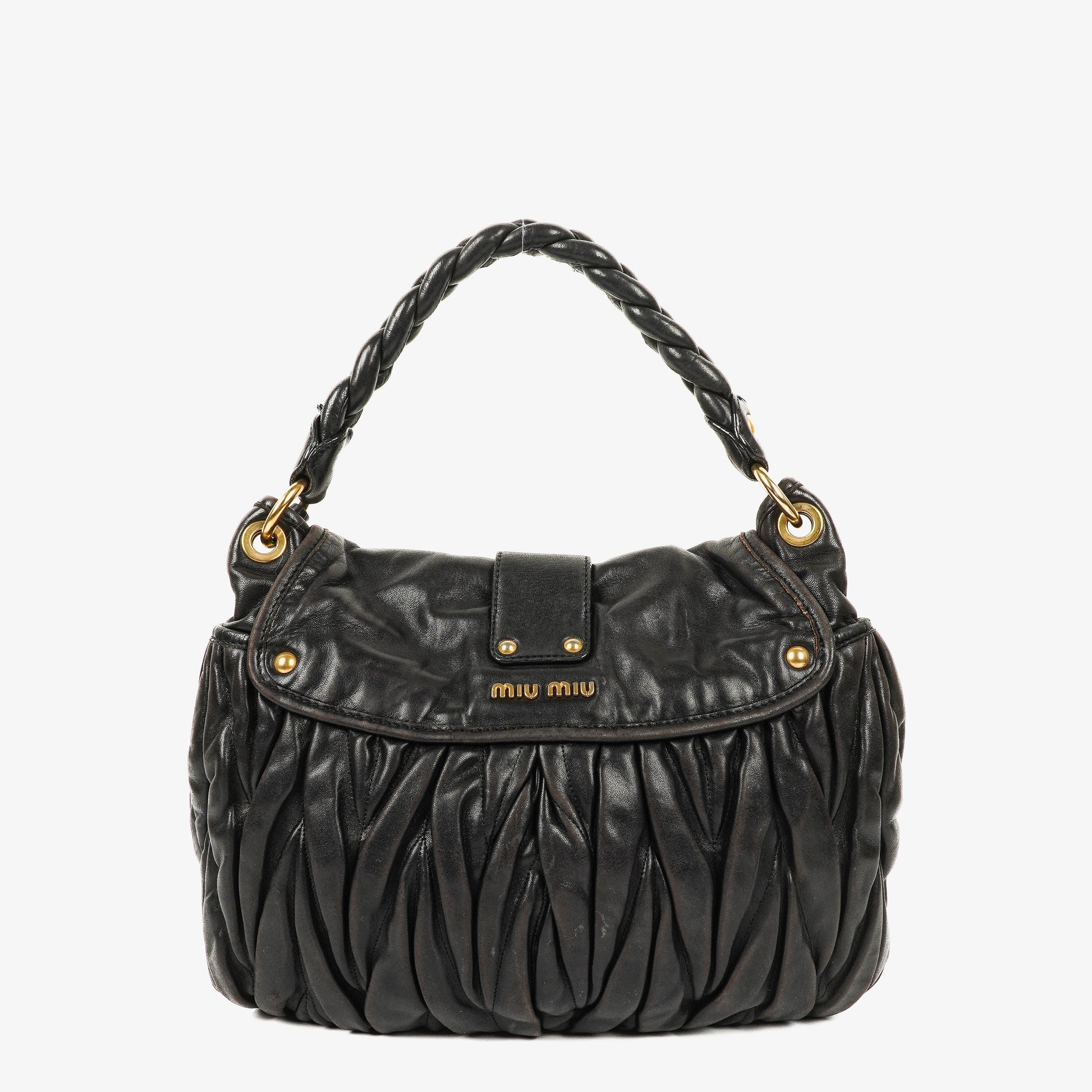 Miu Miu Coffer Matelassé Hobo Tasche aus schwarzem Leder