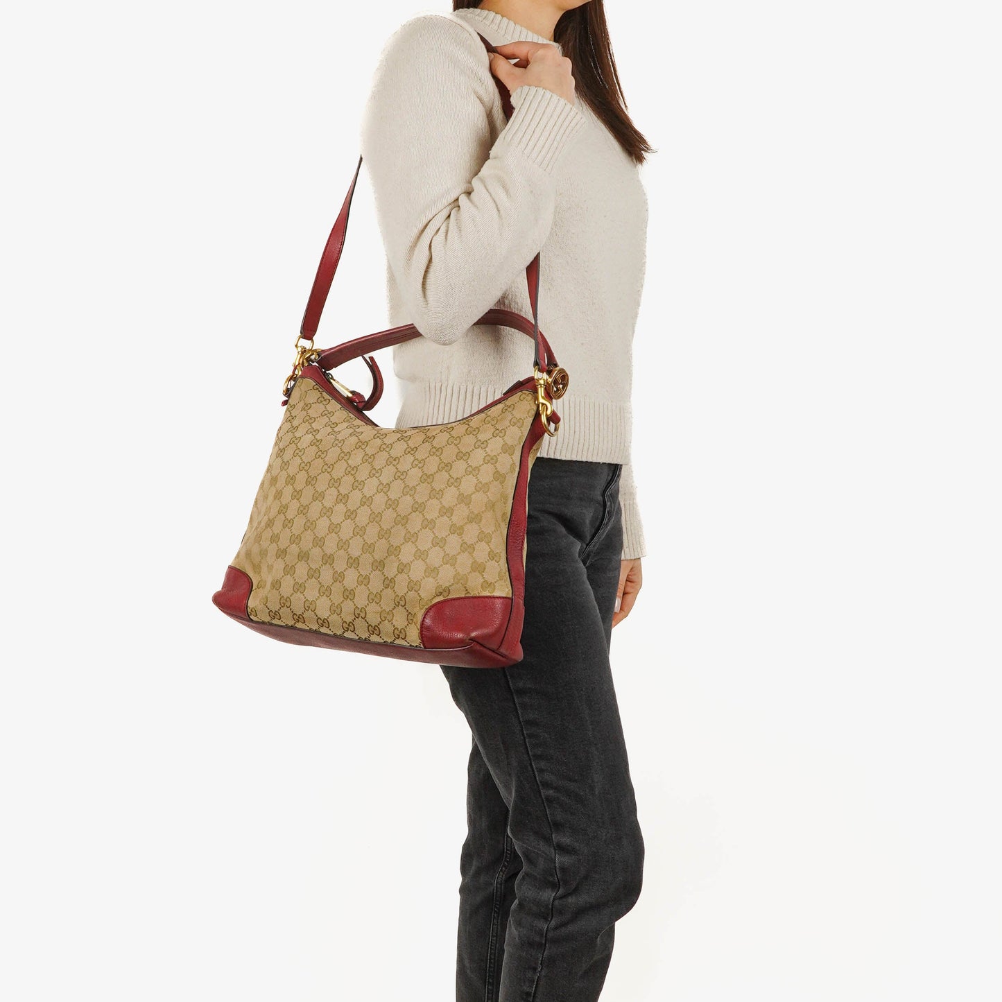 Gucci Miss GG Original Beige/Himbeerrot GG Canvas Hobo-Tasche