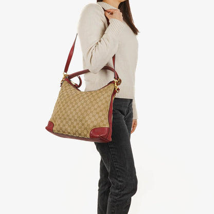 Gucci Miss GG Original Beige/Himbeerrot GG Canvas Hobo-Tasche