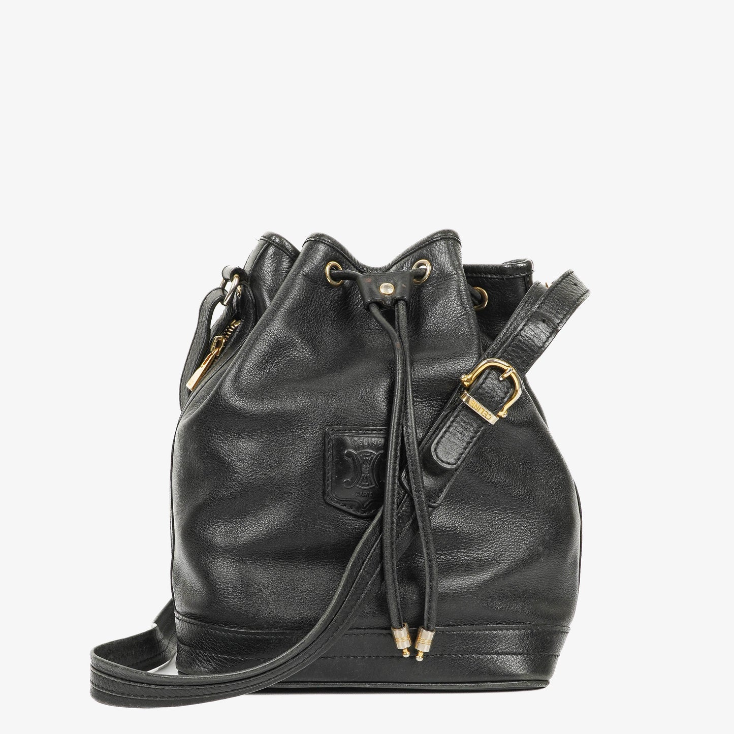 Céline Bucket Bag aus schwarzem Leder mit Kordelzug