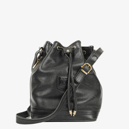 Céline Bucket Bag aus schwarzem Leder mit Kordelzug