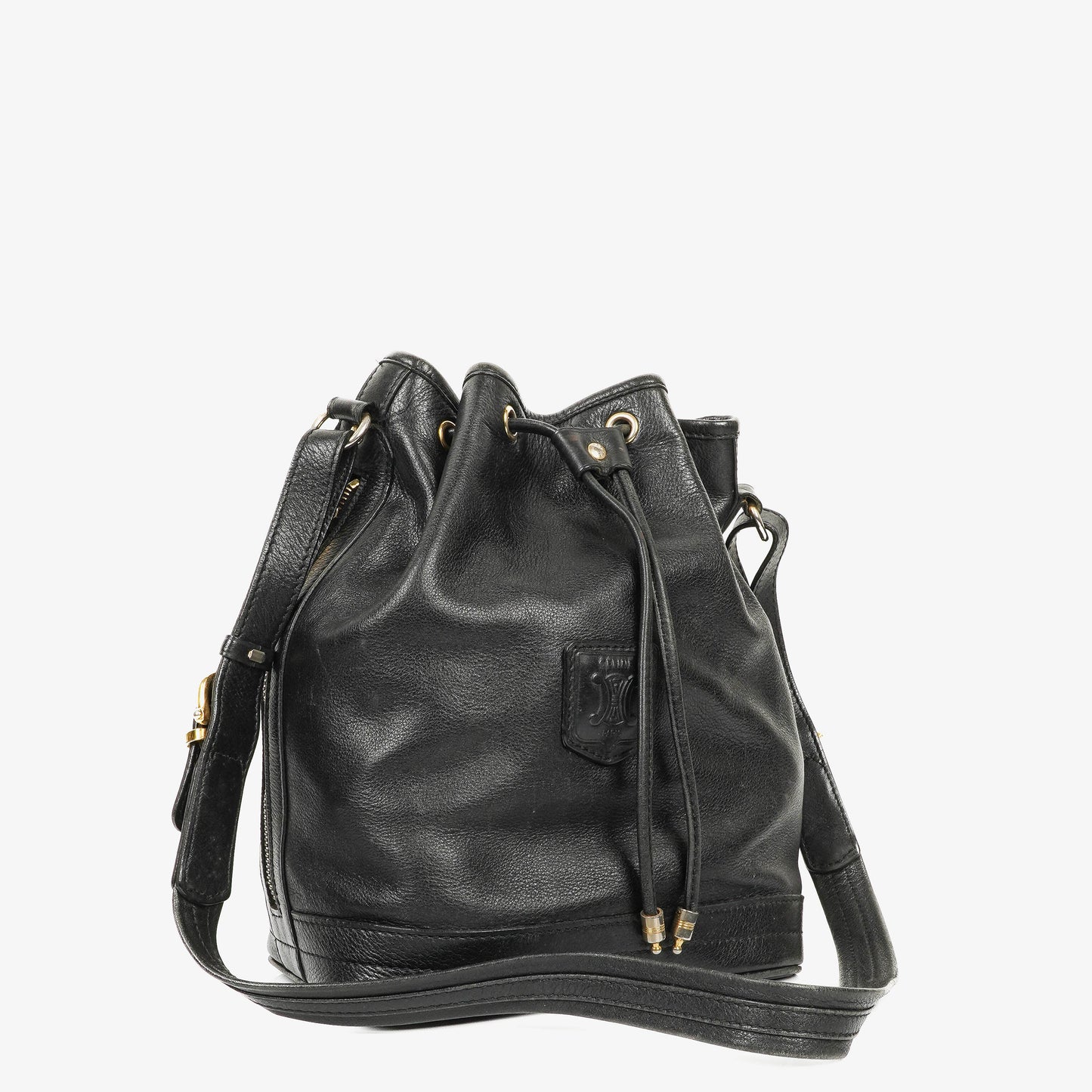 Céline Bucket Bag aus schwarzem Leder mit Kordelzug