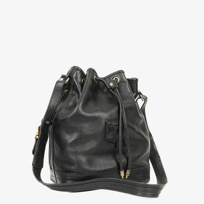 Céline Bucket Bag aus schwarzem Leder mit Kordelzug