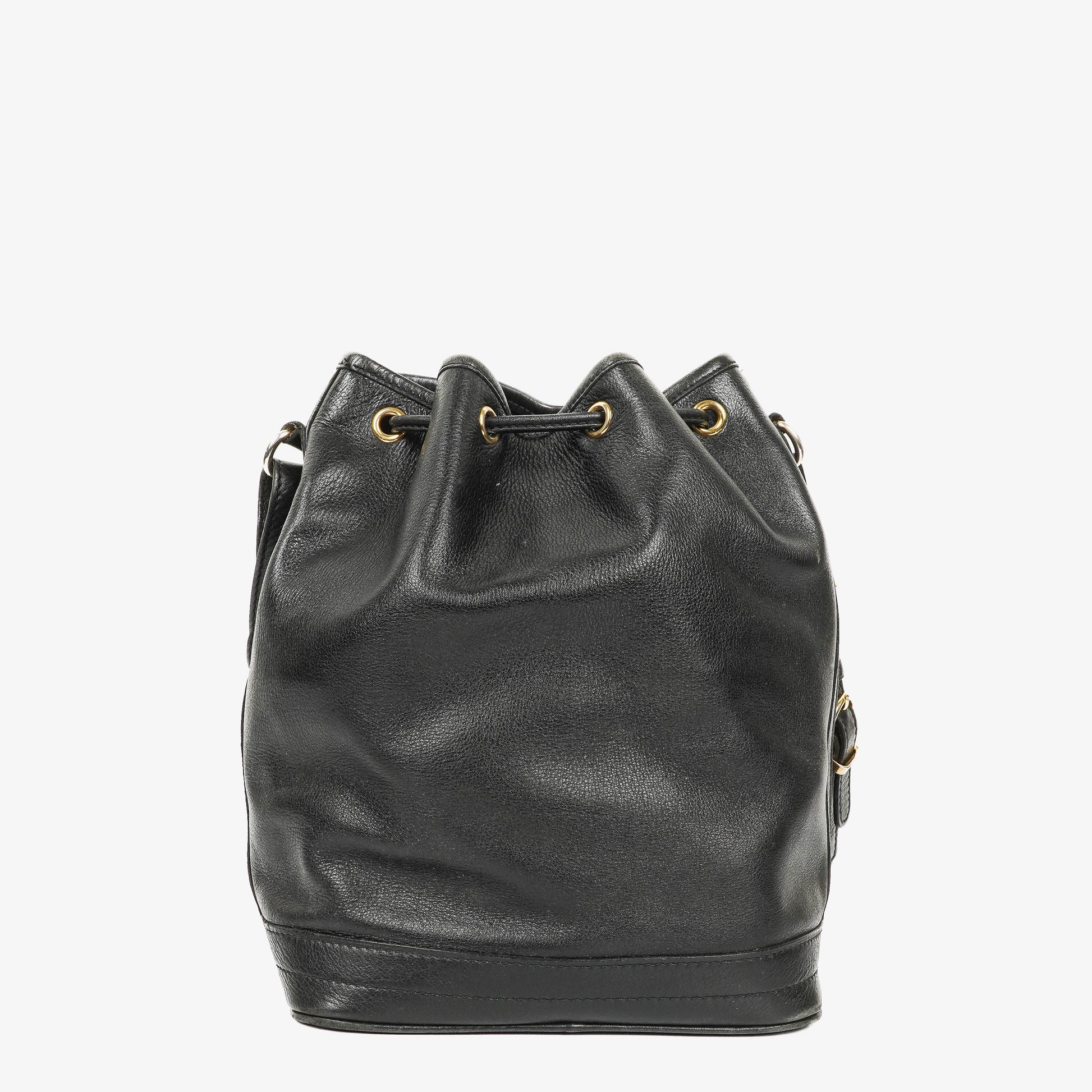 Céline Bucket Bag aus schwarzem Leder mit Kordelzug