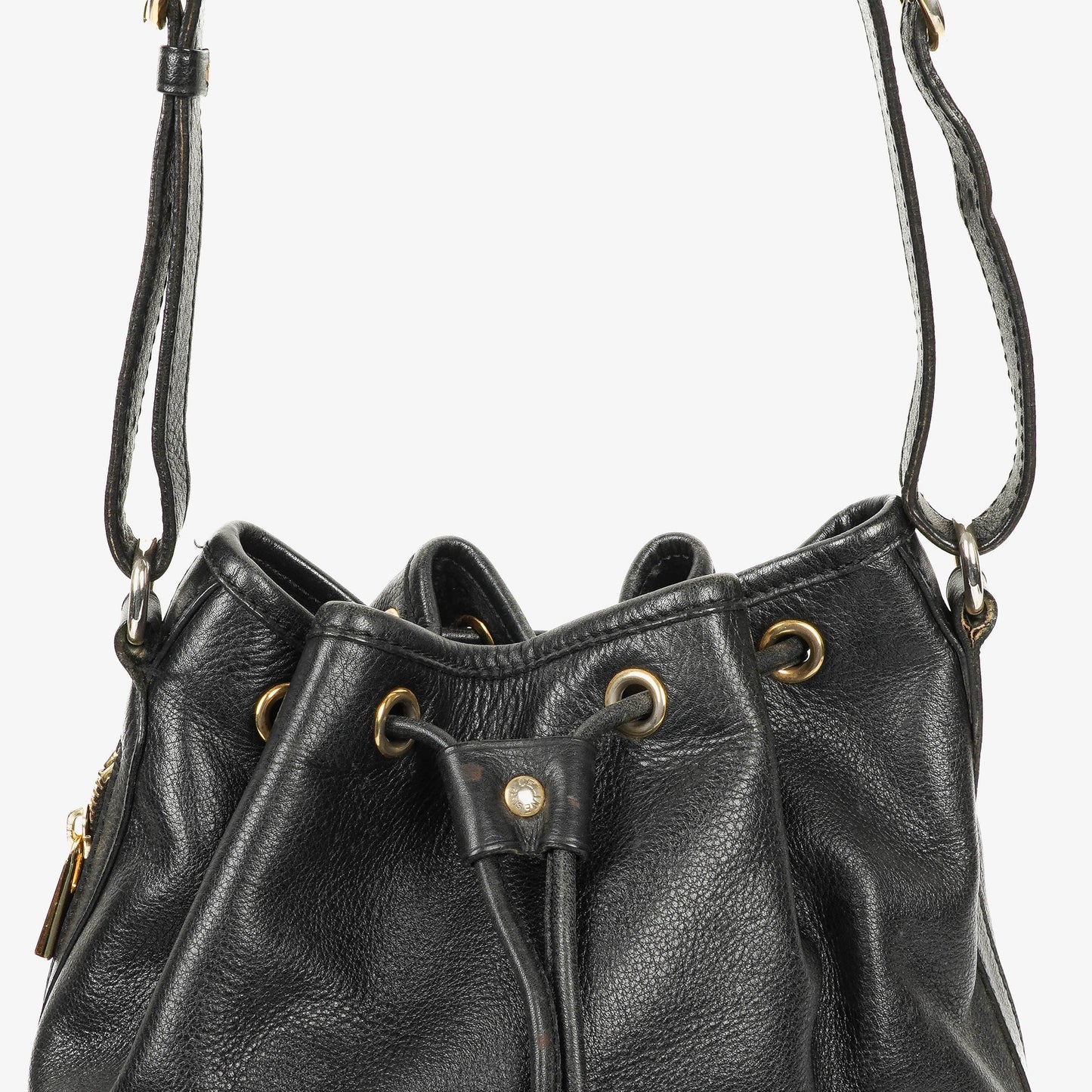 Céline Bucket Bag aus schwarzem Leder mit Kordelzug