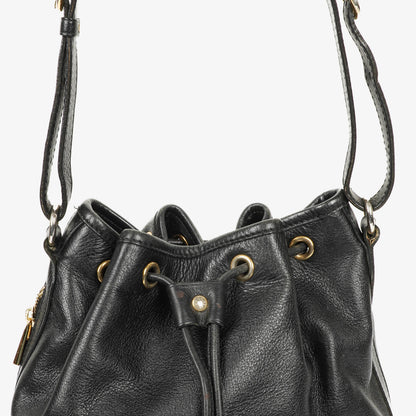 Céline Bucket Bag aus schwarzem Leder mit Kordelzug