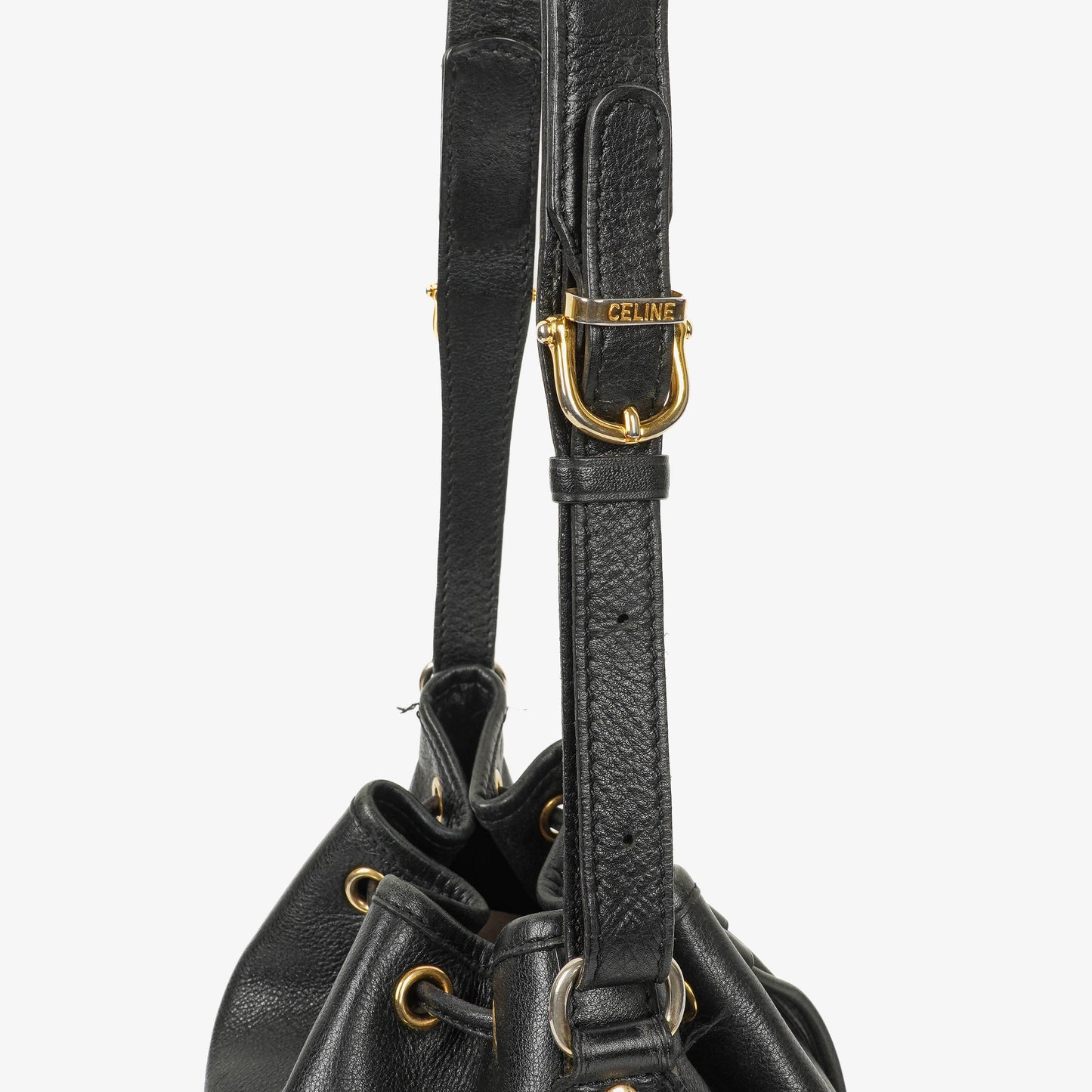 Céline Bucket Bag aus schwarzem Leder mit Kordelzug