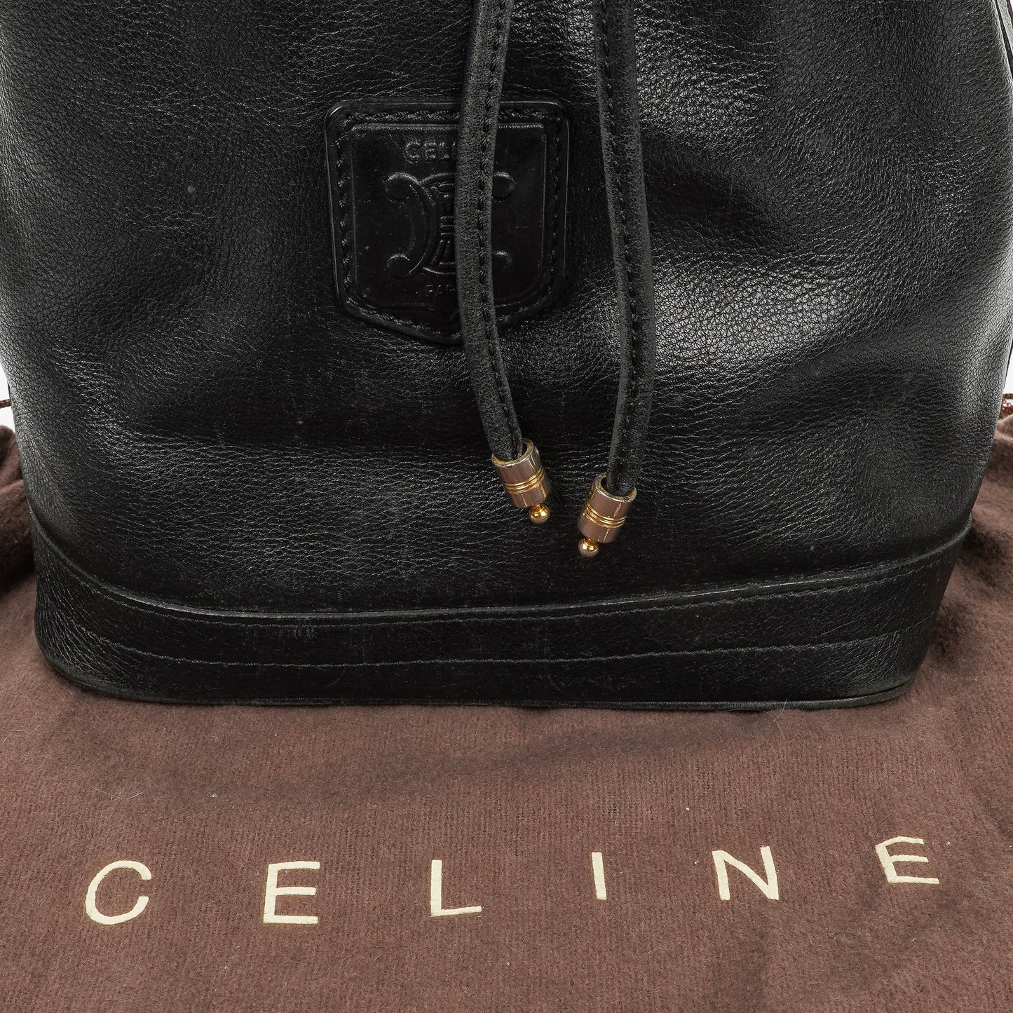 Céline Bucket Bag aus schwarzem Leder mit Kordelzug