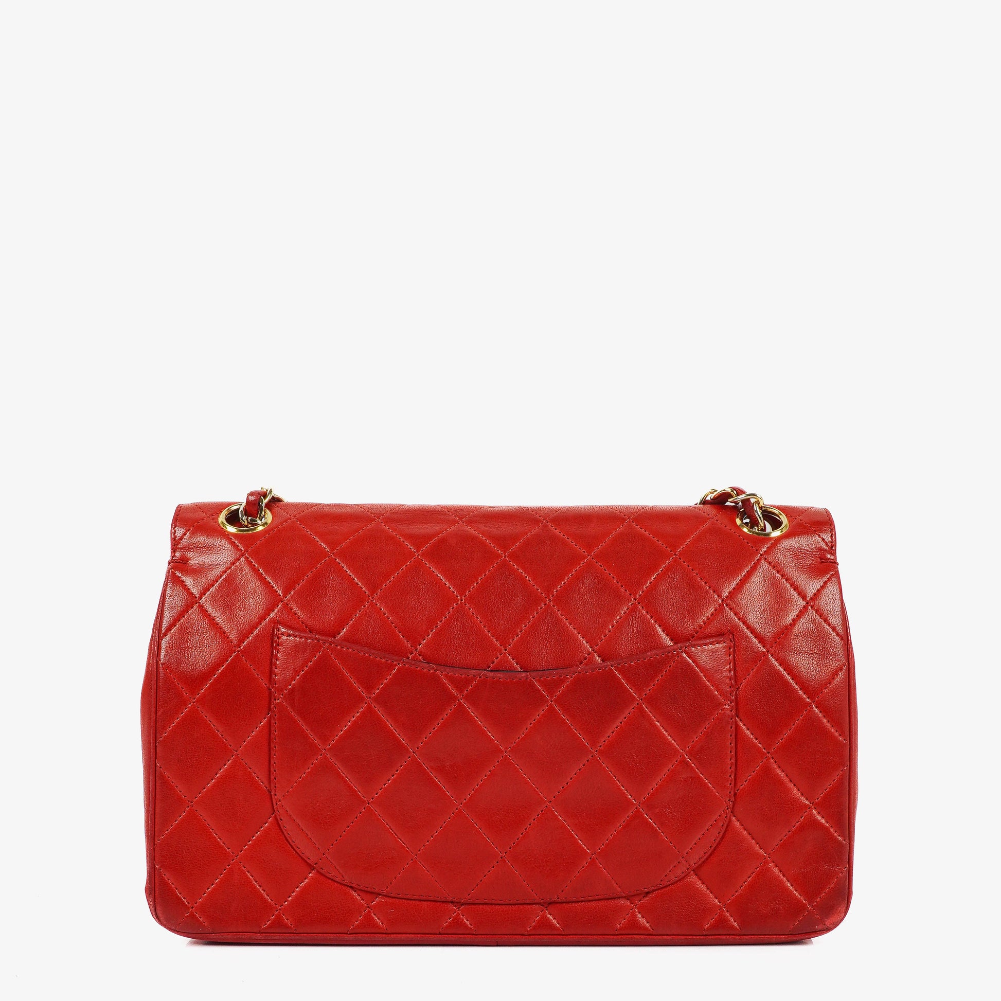 Chanel Vintage Classic Medium Double Flap Tasche aus rotem gestepptem Lammleder mit 24-karätig vergoldeter Hardware