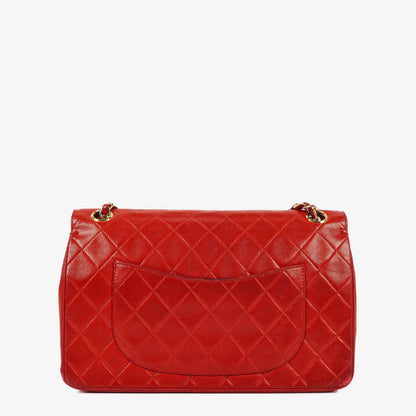 Chanel Vintage Classic Medium Double Flap Tasche aus rotem gestepptem Lammleder mit 24-karätig vergoldeter Hardware