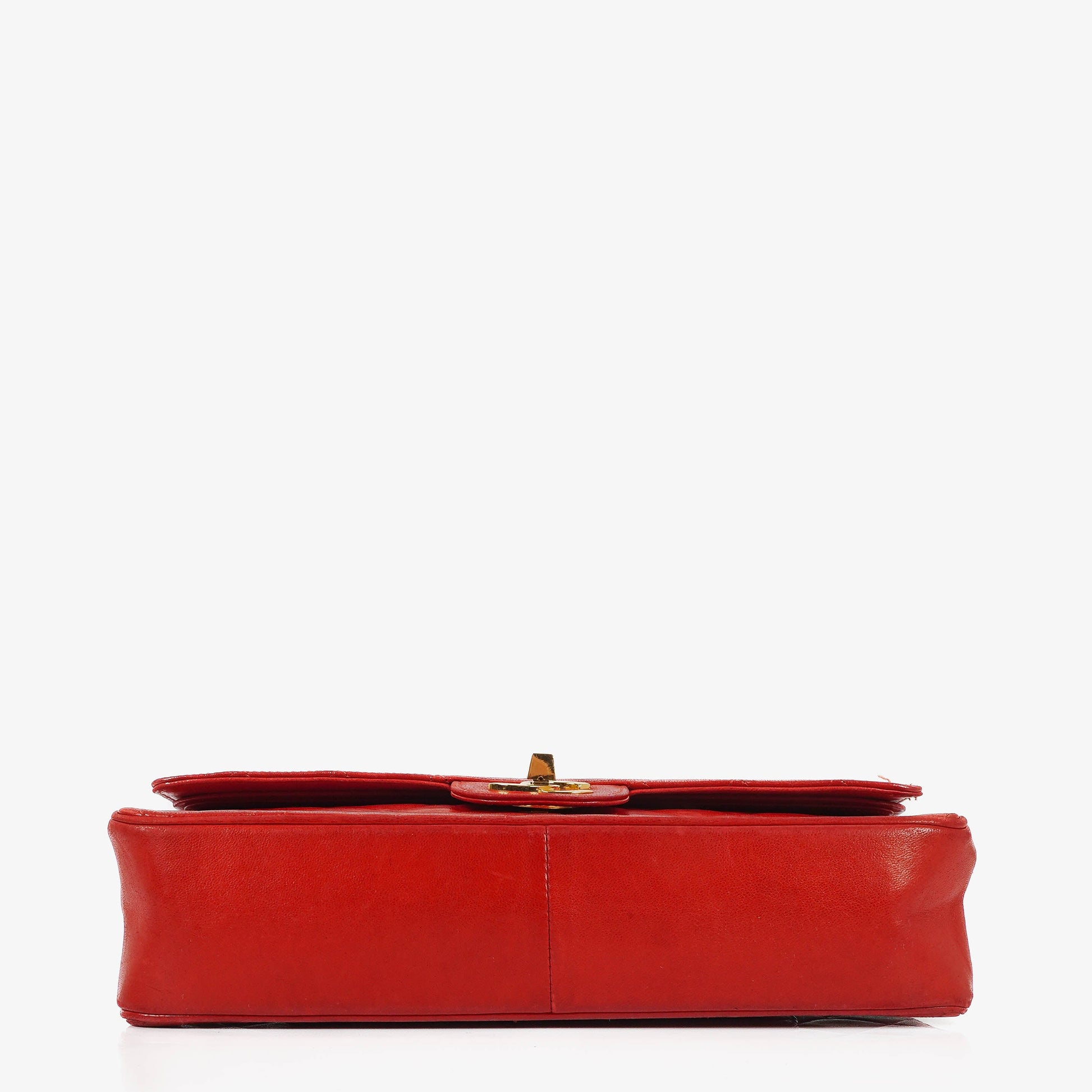 Chanel Vintage Classic Medium Double Flap Tasche aus rotem gestepptem Lammleder mit 24-karätig vergoldeter Hardware