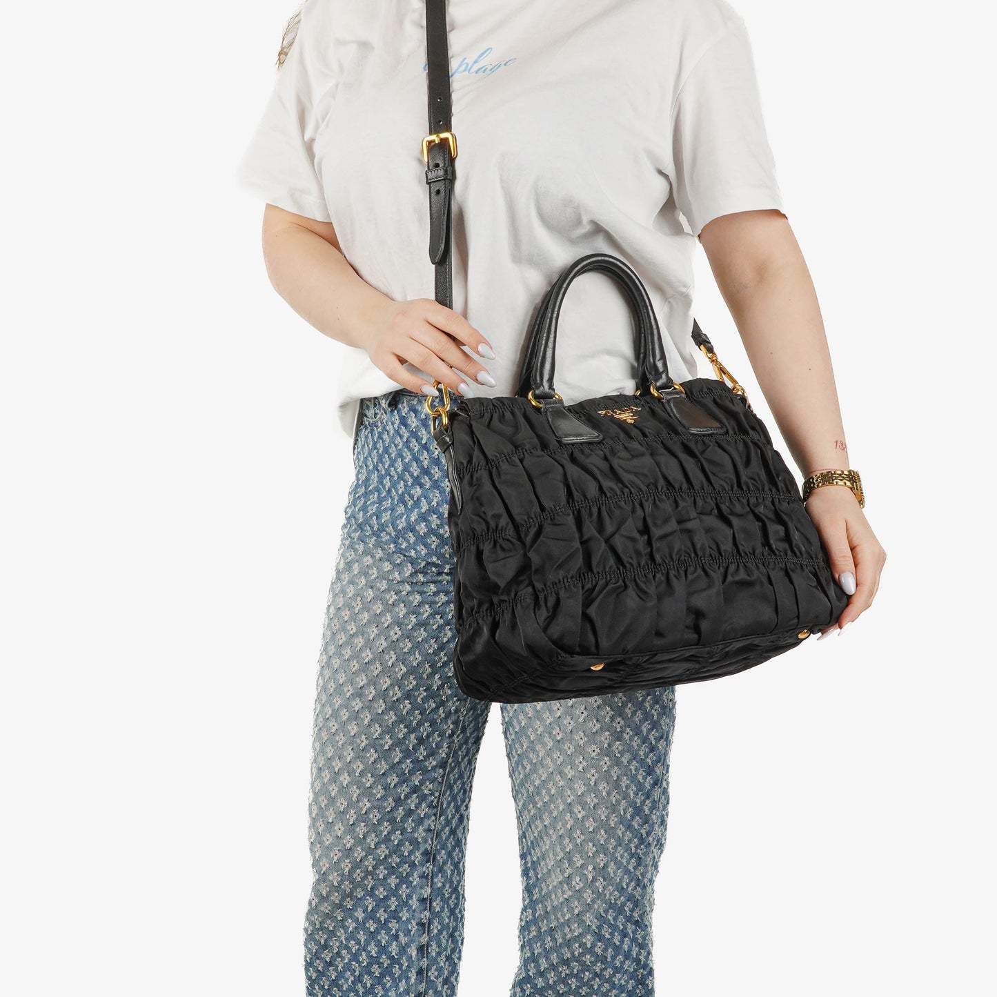 Prada Tessuto Gaufre Tasche aus schwarzem Nylon