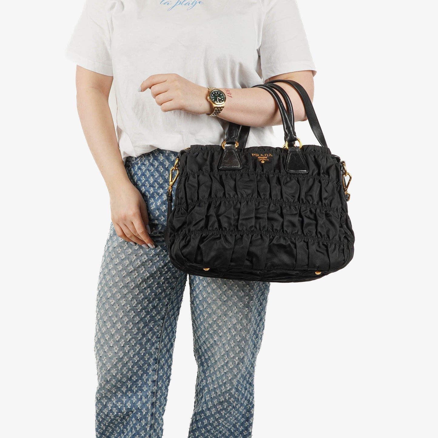 Prada Tessuto Gaufre Tasche aus schwarzem Nylon