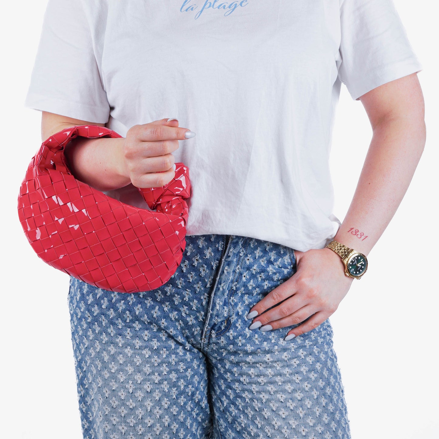 Bottega Veneta Mini Jodie Tasche aus rosa Lackleder