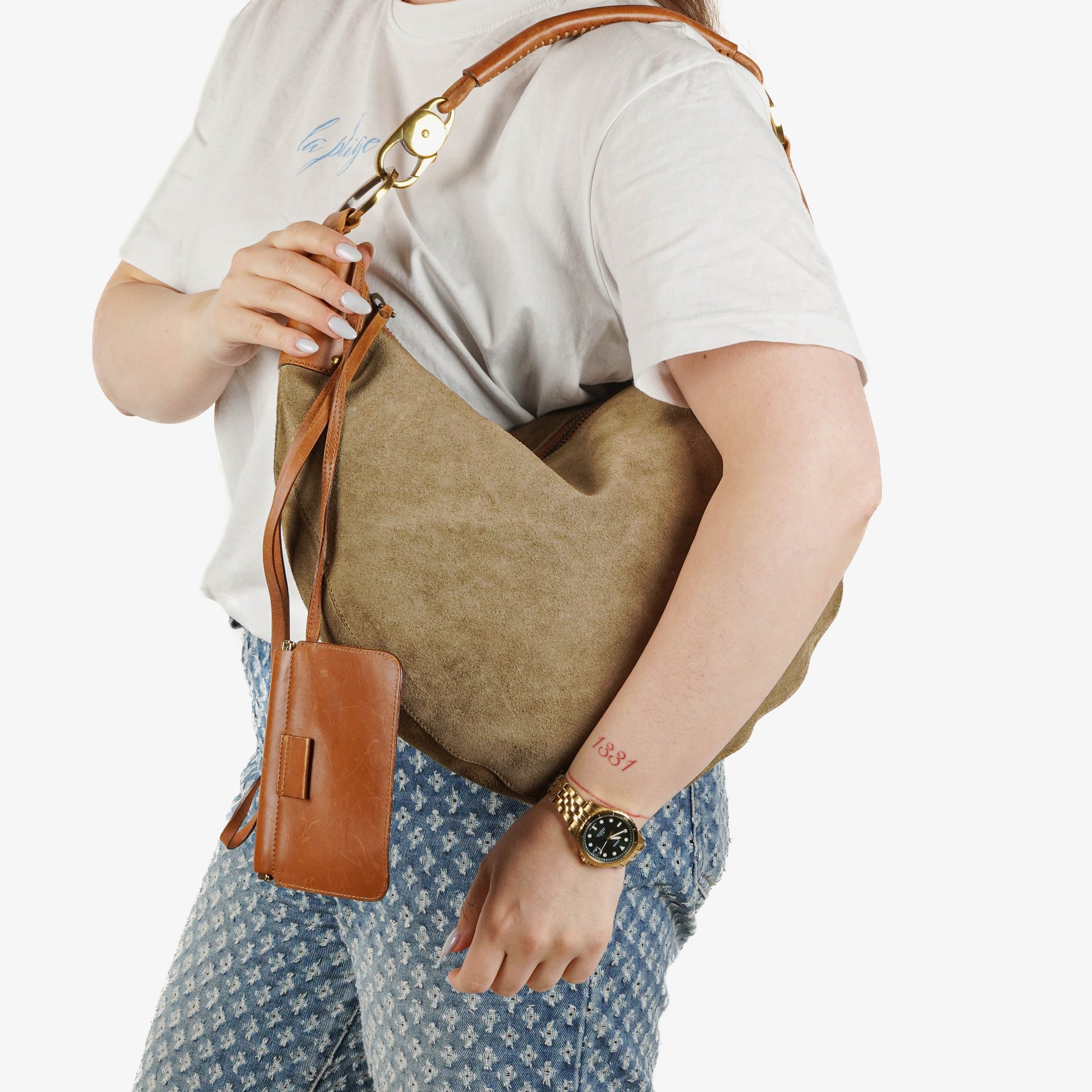 Gucci Hobo-Tasche mit Wildledergriff und Ring