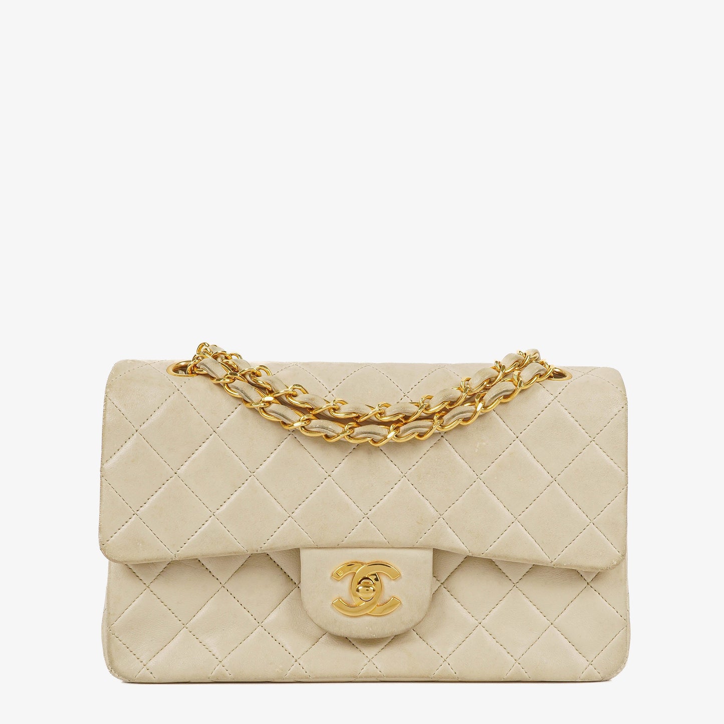 Chanel Medium Classic Vintage Double Flap Tasche aus gestepptem Lammleder mit 24K goldbeschichteten Beschlägen