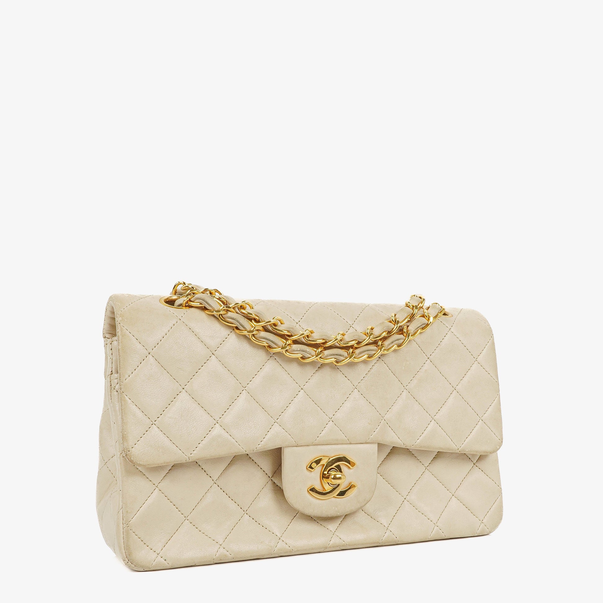 Chanel Medium Classic Vintage Double Flap Tasche aus gestepptem Lammleder mit 24K goldbeschichteten Beschlägen