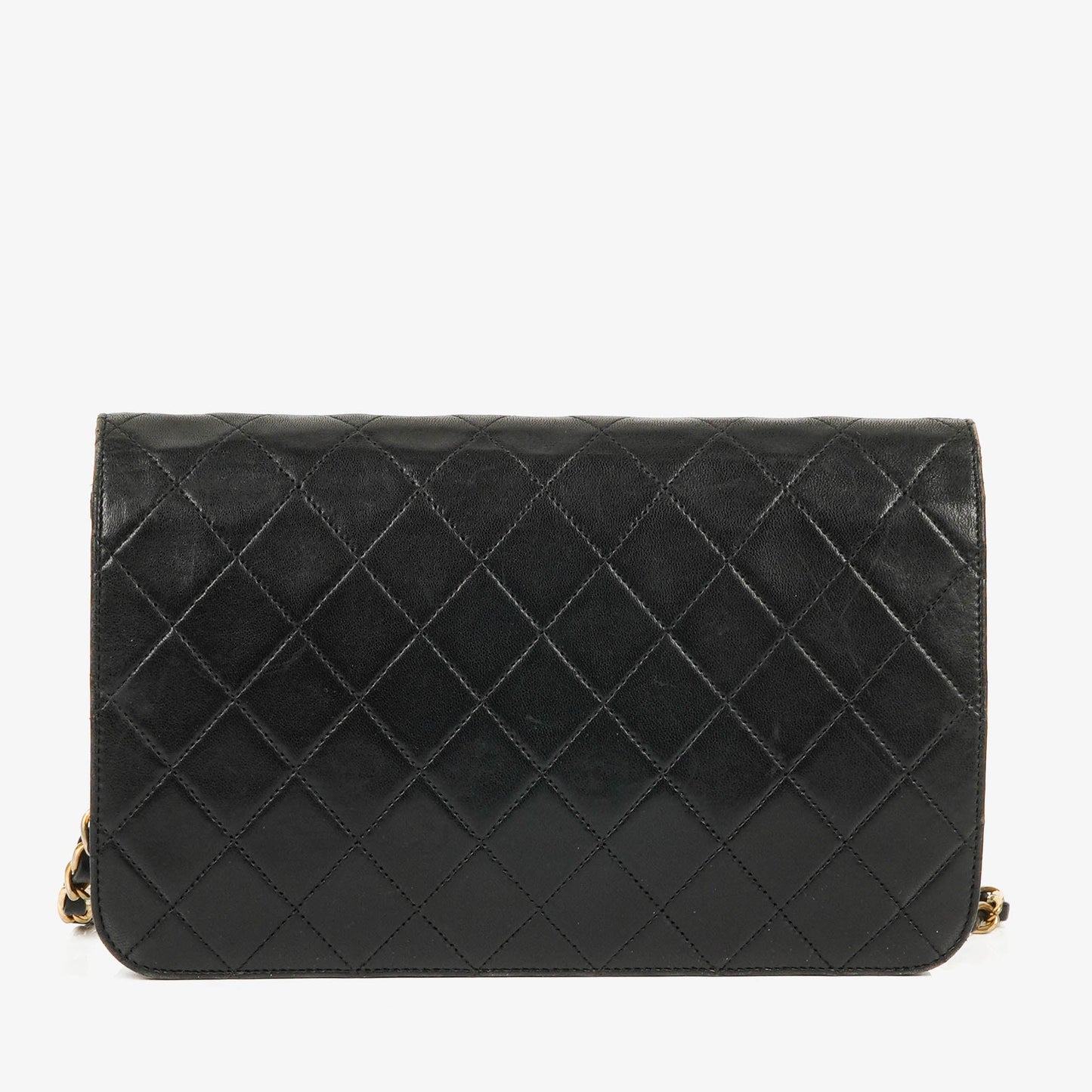 Chanel Classic Full Flap Tasche aus schwarzem gestepptem Leder mit 24K vergoldeten Beschlägen