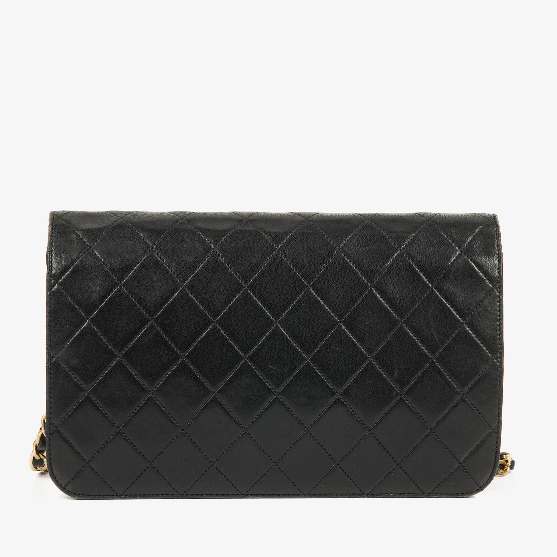 Chanel Classic Full Flap Tasche aus schwarzem gestepptem Leder mit 24K vergoldeten Beschlägen
