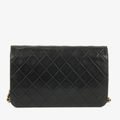 Chanel Classic Full Flap Tasche aus schwarzem gestepptem Leder mit 24K vergoldeten Beschlägen