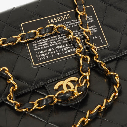 Chanel Medium Classic Single Flap Tasche aus schwarzem gestepptem Lammleder mit 24K vergoldeten Beschlägen