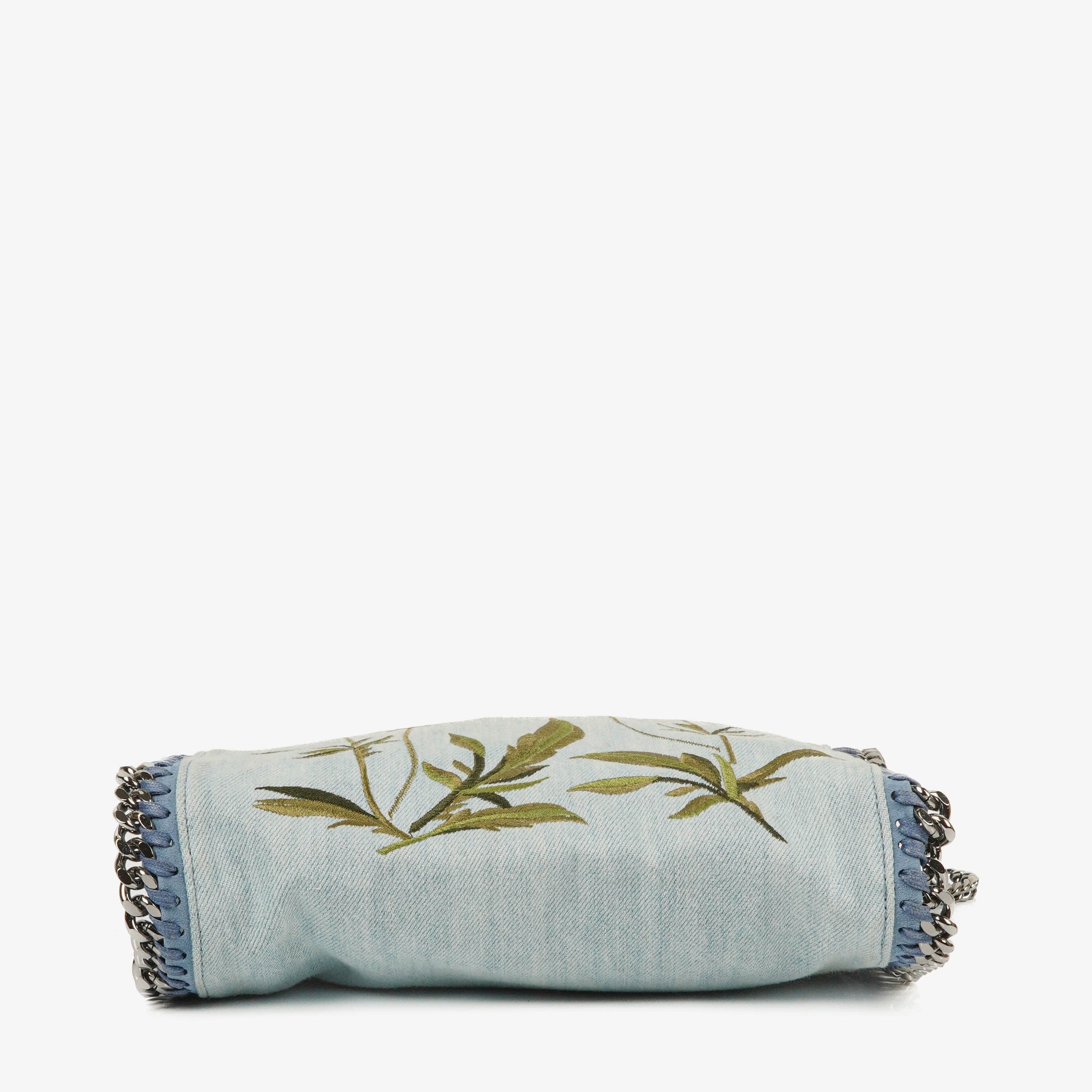 Stella McCartney Falabella Mini Tote aus blauem Denim mit Blumen