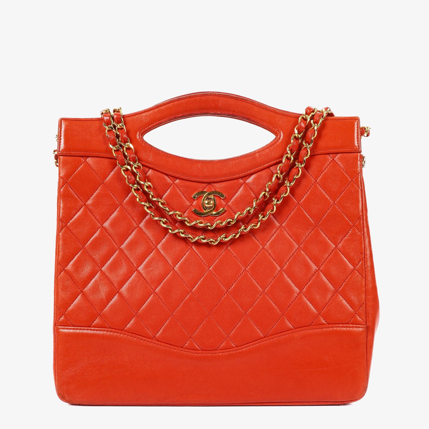 Chanel Small 31 Vintage Shopping Tote aus rotem gestepptem Lammleder
