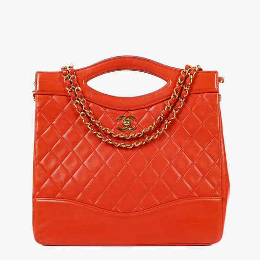 Chanel Small 31 Vintage Shopping Tote aus rotem gestepptem Lammleder