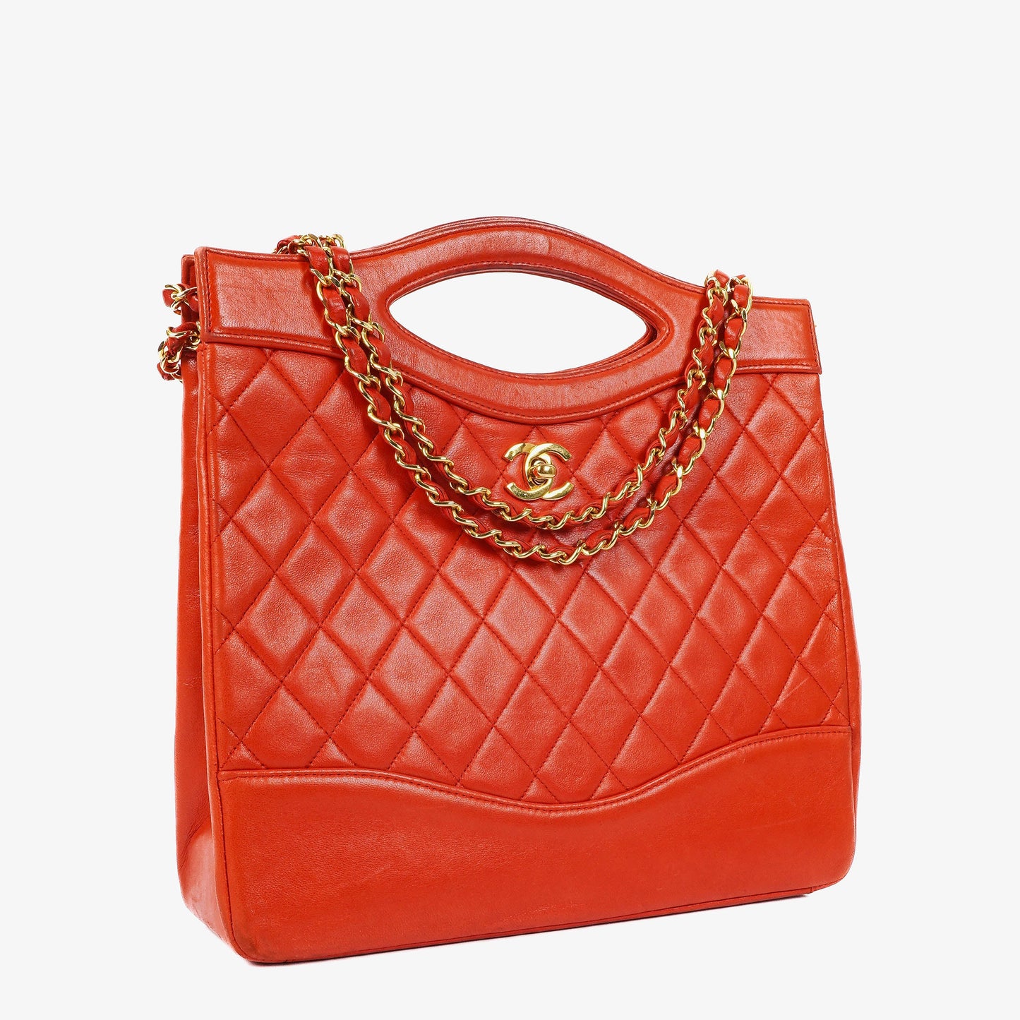 Chanel Small 31 Vintage Shopping Tote aus rotem gestepptem Lammleder