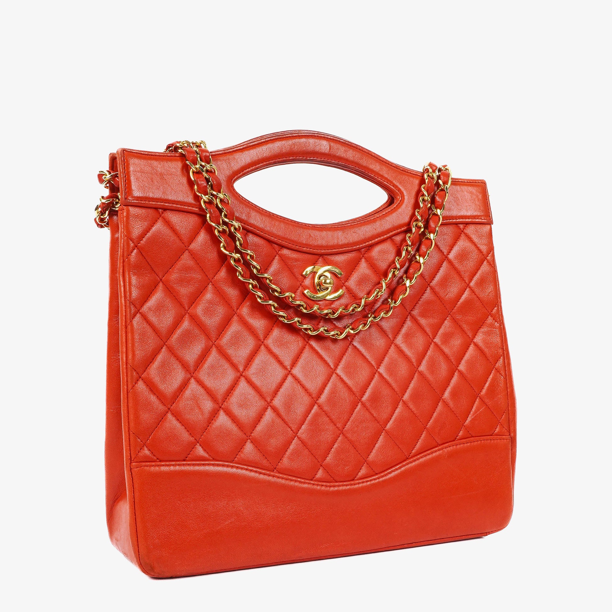 Chanel Small 31 Vintage Shopping Tote aus rotem gestepptem Lammleder