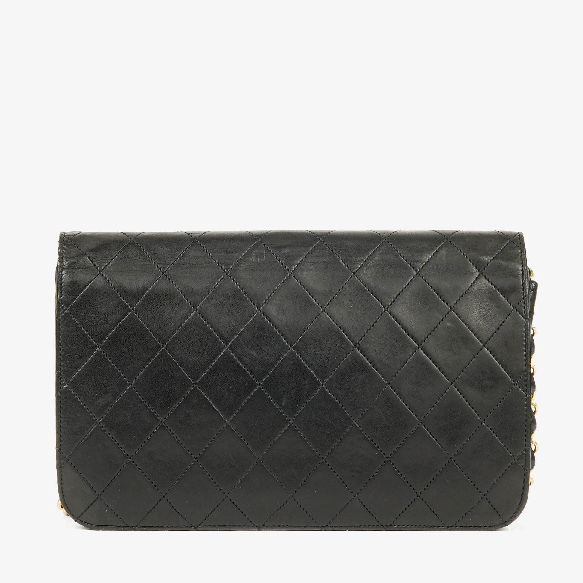 Chanel Classic Full Flap Bag aus schwarzem gestepptem Leder mit 24K vergoldeter Hardware
