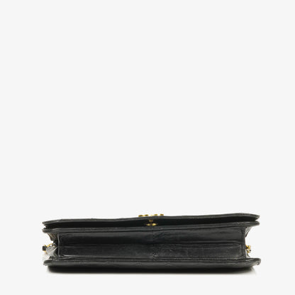 Chanel Classic Full Flap Bag aus schwarzem gestepptem Leder mit 24K vergoldeter Hardware