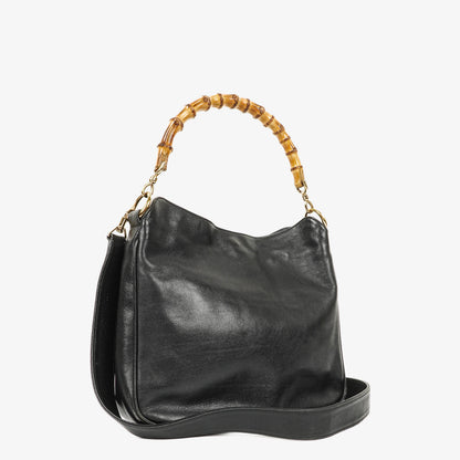 Gucci Bamboo Top Handle Hobo-Tasche aus schwarzem Leder