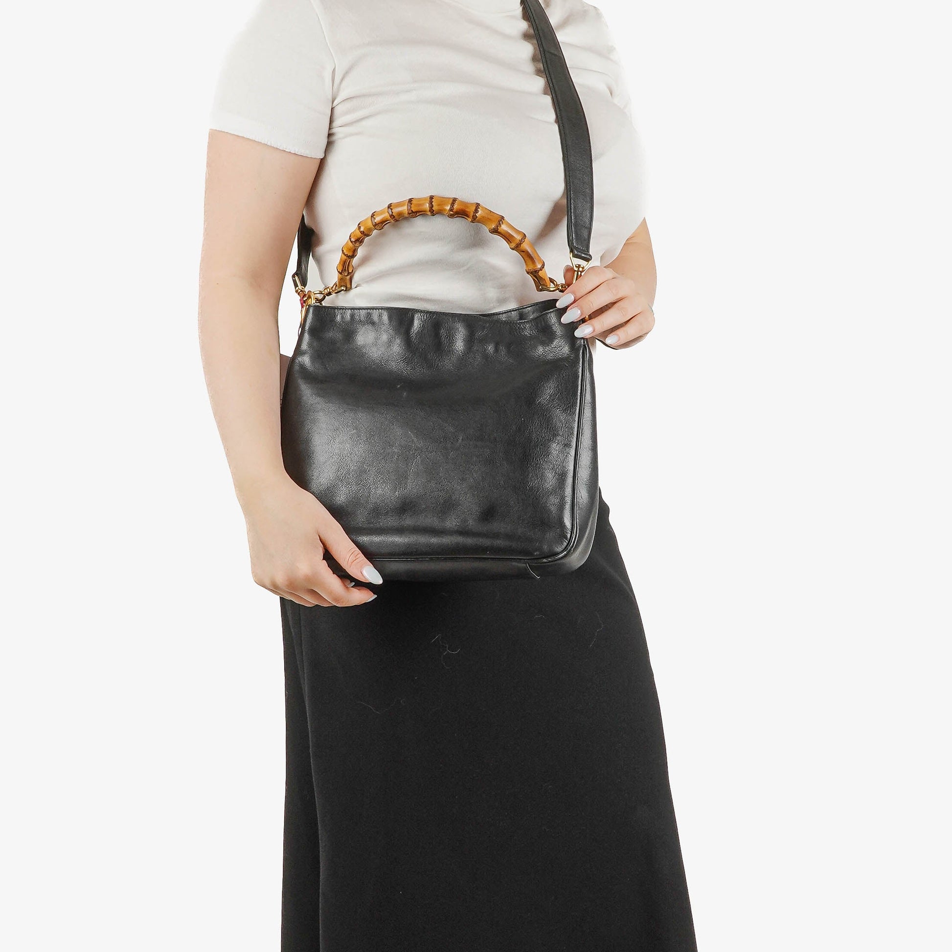 Gucci Bamboo Top Handle Hobo-Tasche aus schwarzem Leder