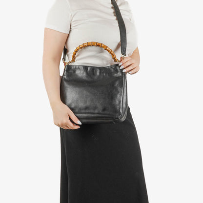 Gucci Bamboo Top Handle Hobo-Tasche aus schwarzem Leder