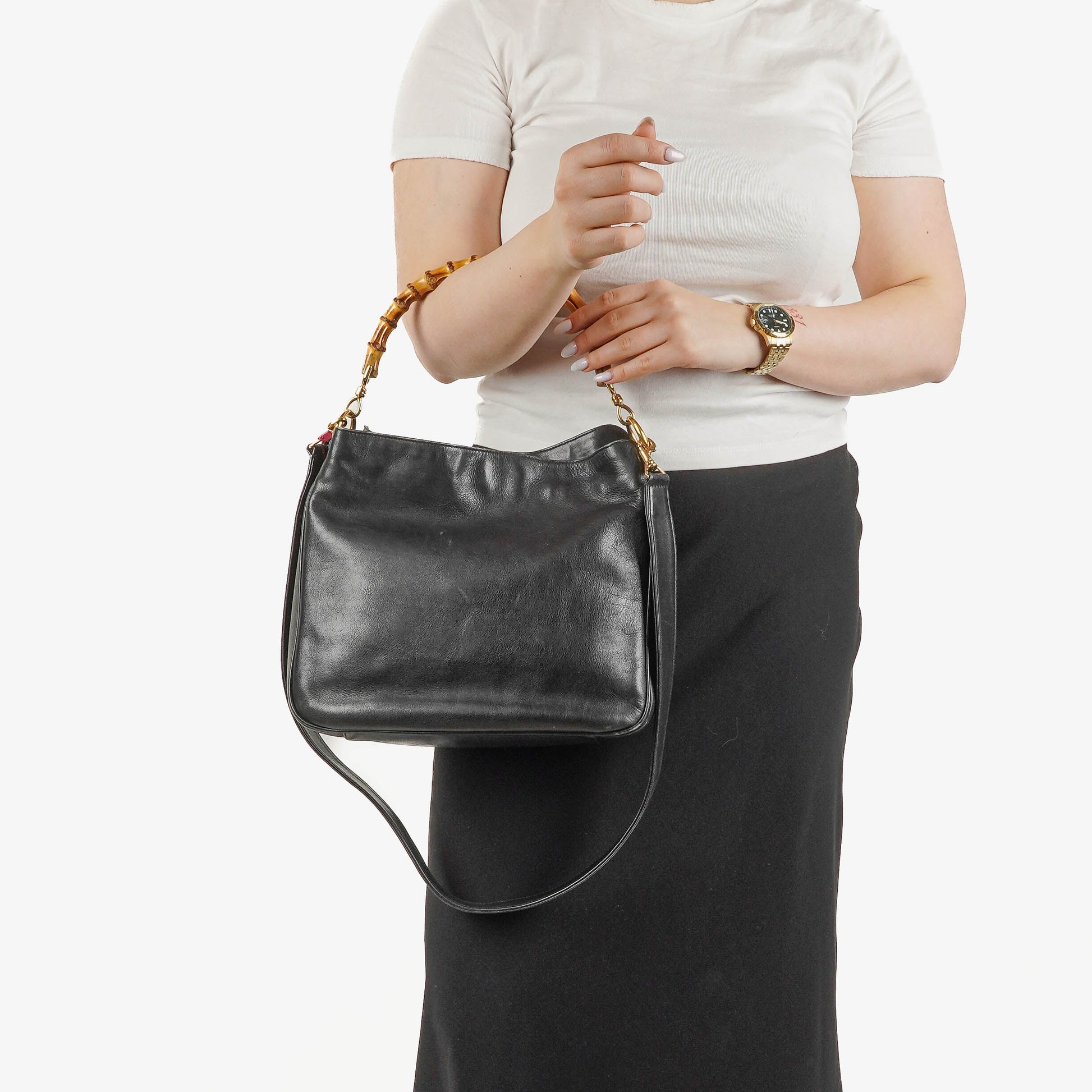 Gucci Bamboo Top Handle Hobo-Tasche aus schwarzem Leder