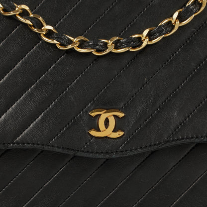 Chanel Classic Single Flap Bag aus schwarzem diagonal gestepptem Lammleder mit 24K vergoldeter Hardware