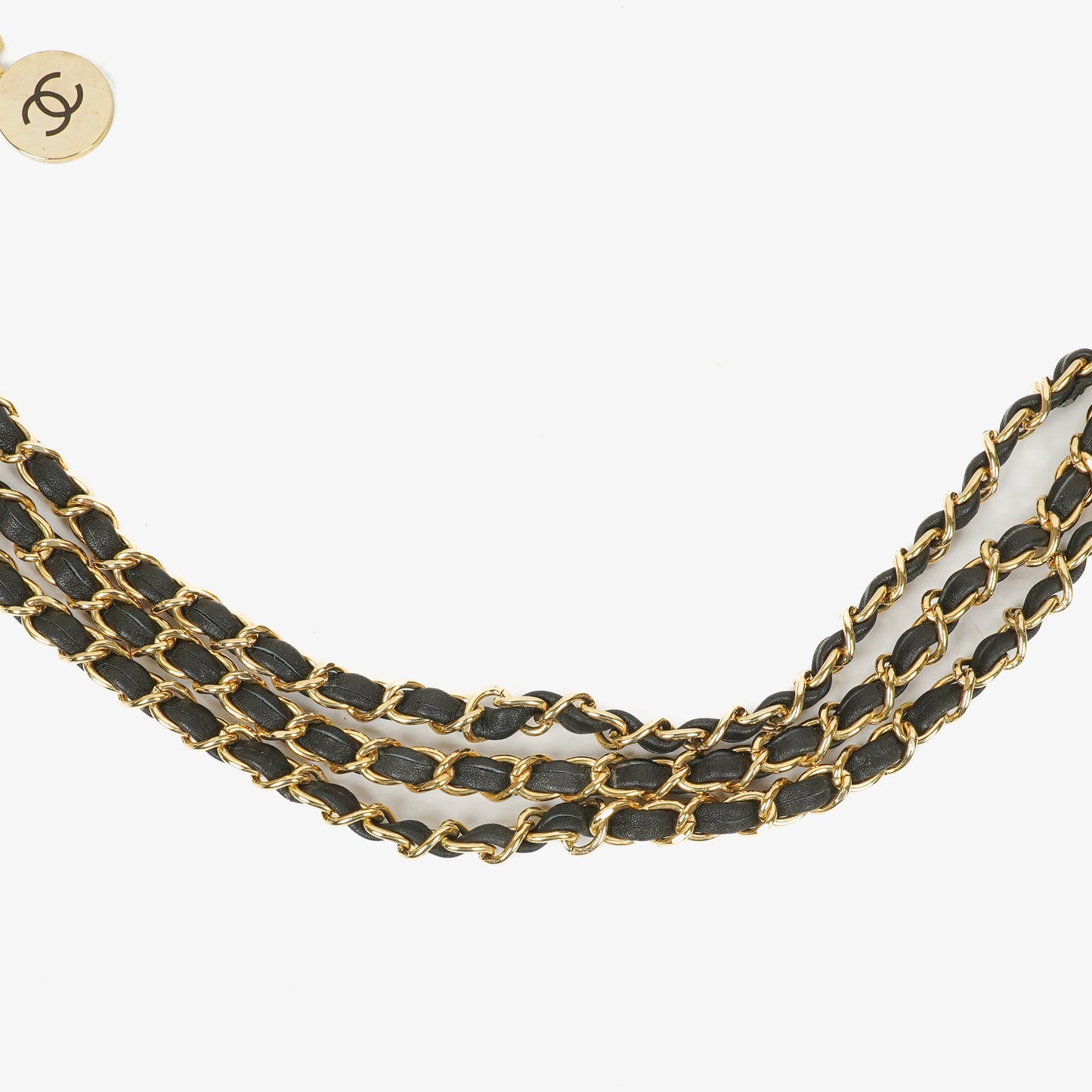 Chanel Münzgürtel mit goldener Kette und schwarzem Leder