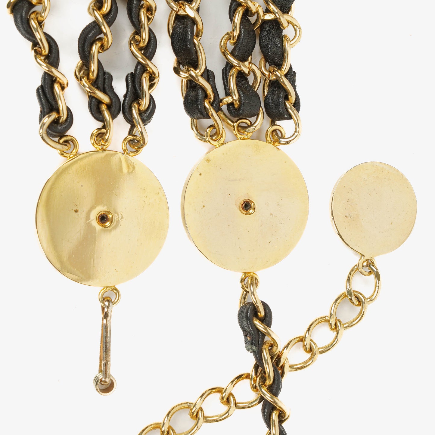 Chanel Münzgürtel mit goldener Kette und schwarzem Leder