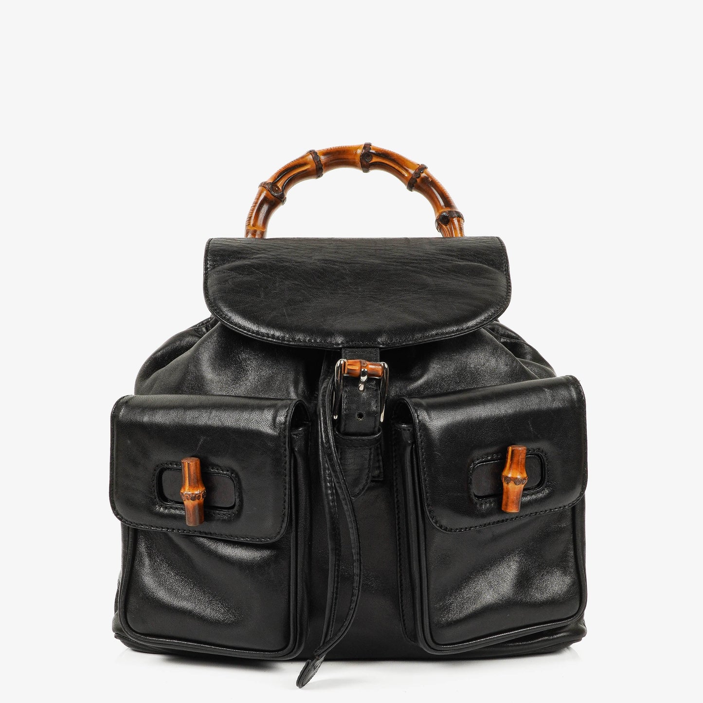 Gucci Vintage Bamboo Rucksack aus schwarzem Leder
