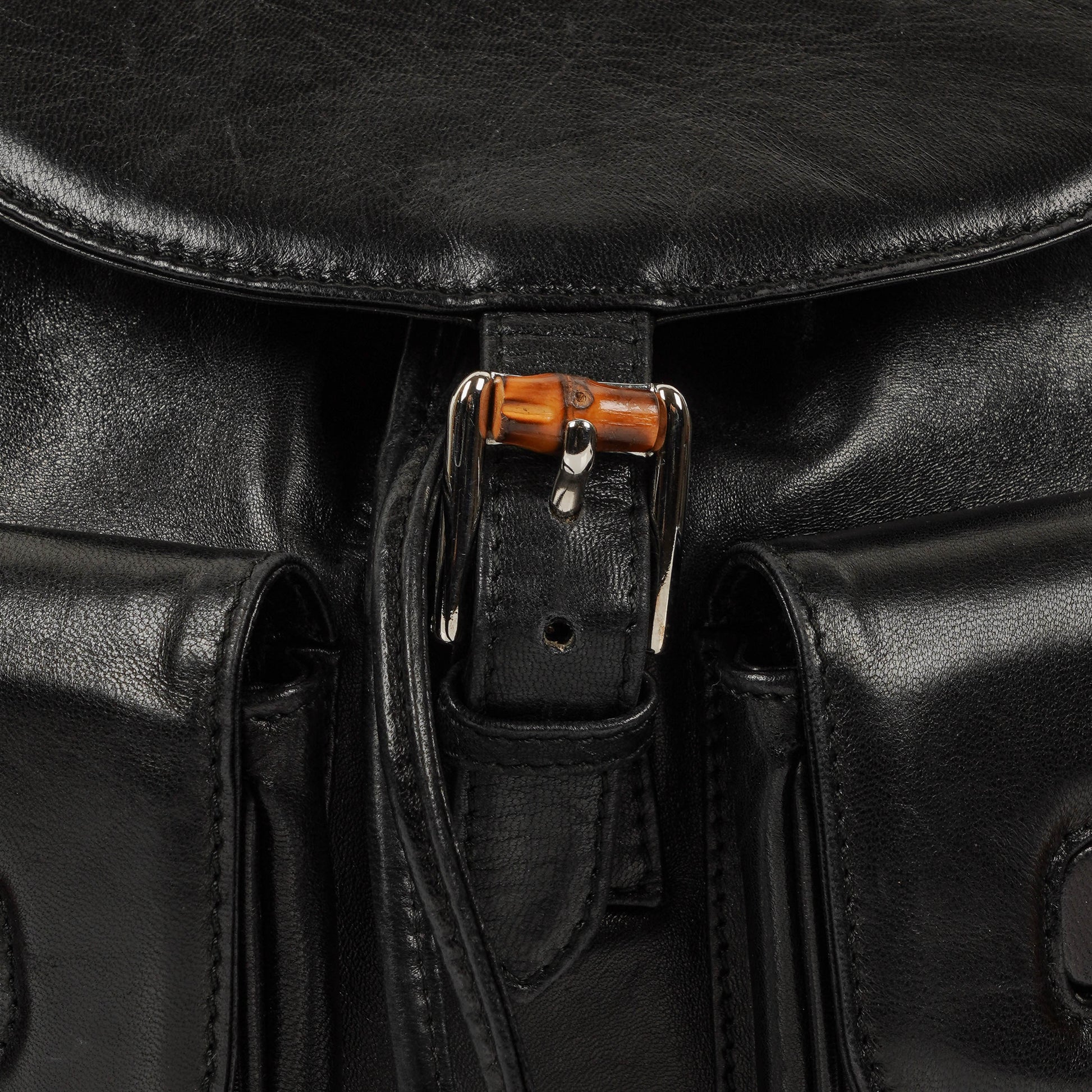 Gucci Vintage Bamboo Rucksack aus schwarzem Leder