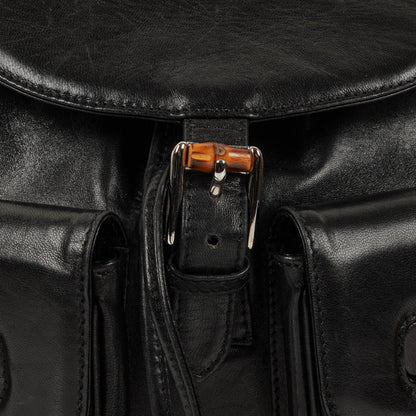 Gucci Vintage Bamboo Rucksack aus schwarzem Leder