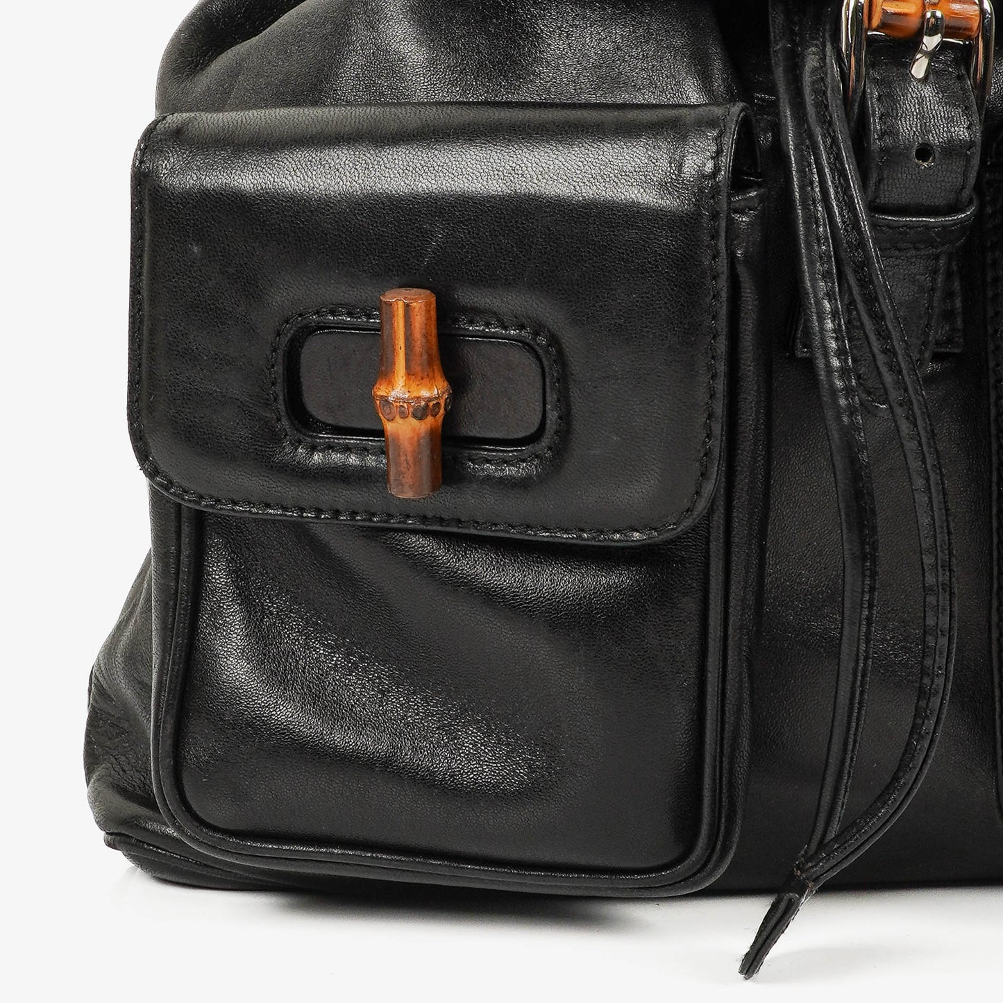 Gucci Vintage Bamboo Rucksack aus schwarzem Leder