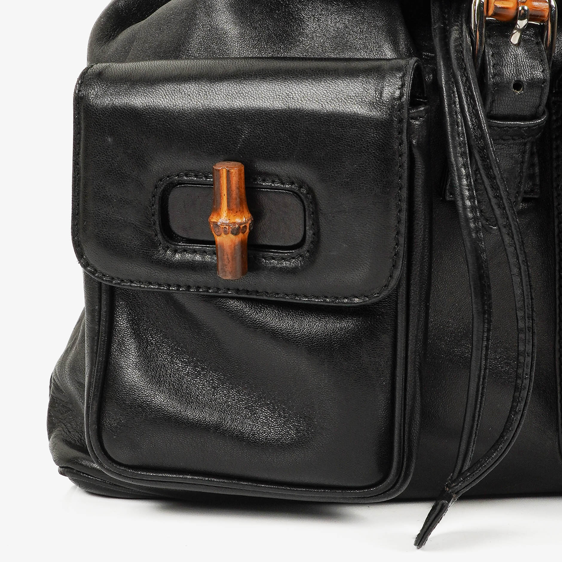 Gucci Vintage Bamboo Rucksack aus schwarzem Leder