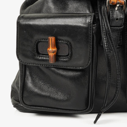 Gucci Vintage Bamboo Rucksack aus schwarzem Leder