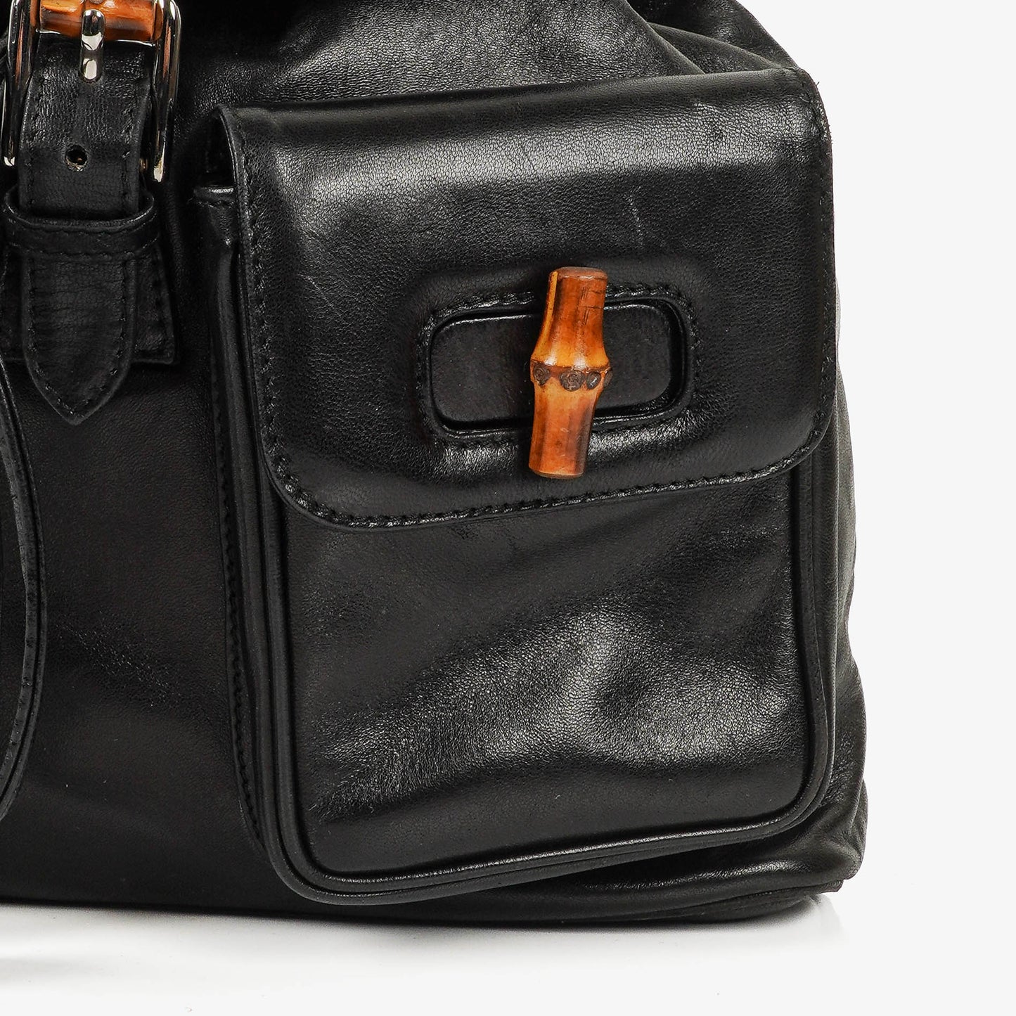 Gucci Vintage Bamboo Rucksack aus schwarzem Leder